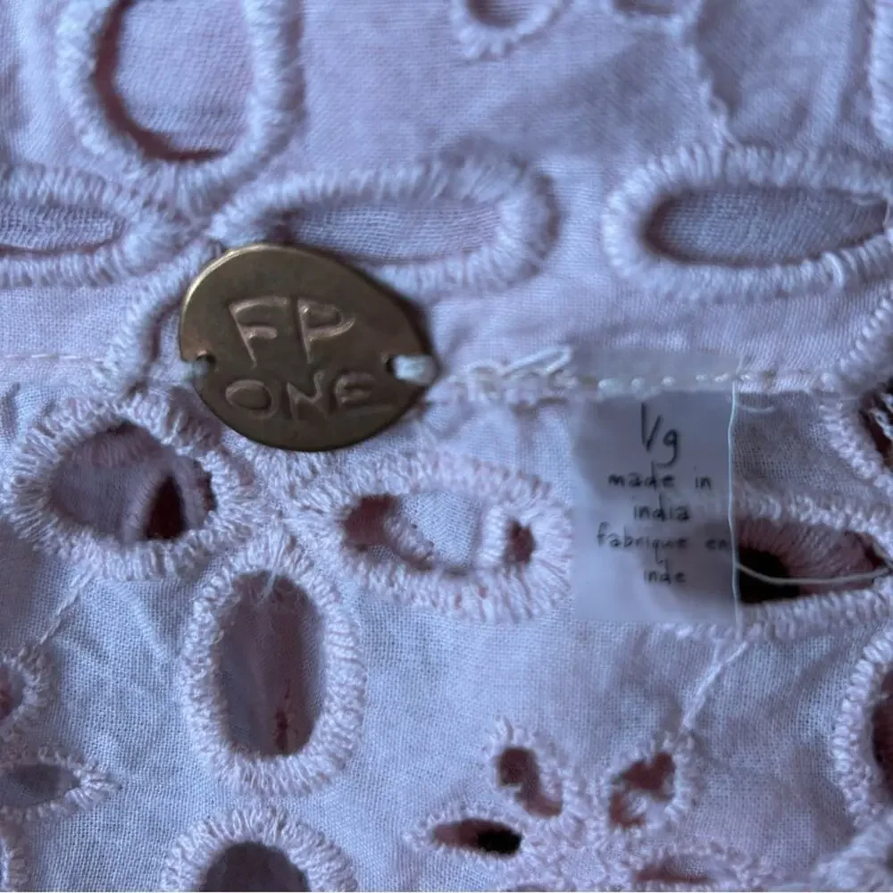 Free People One Yesenia Shacket Top Eyelet Button Down Pink Large